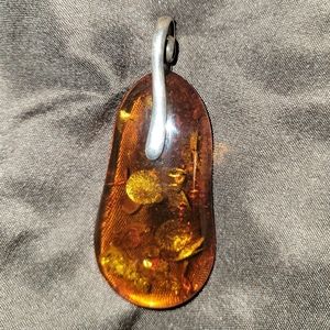 Rare & Beautiful Amber & Sterling Silver 2.75" Pendant